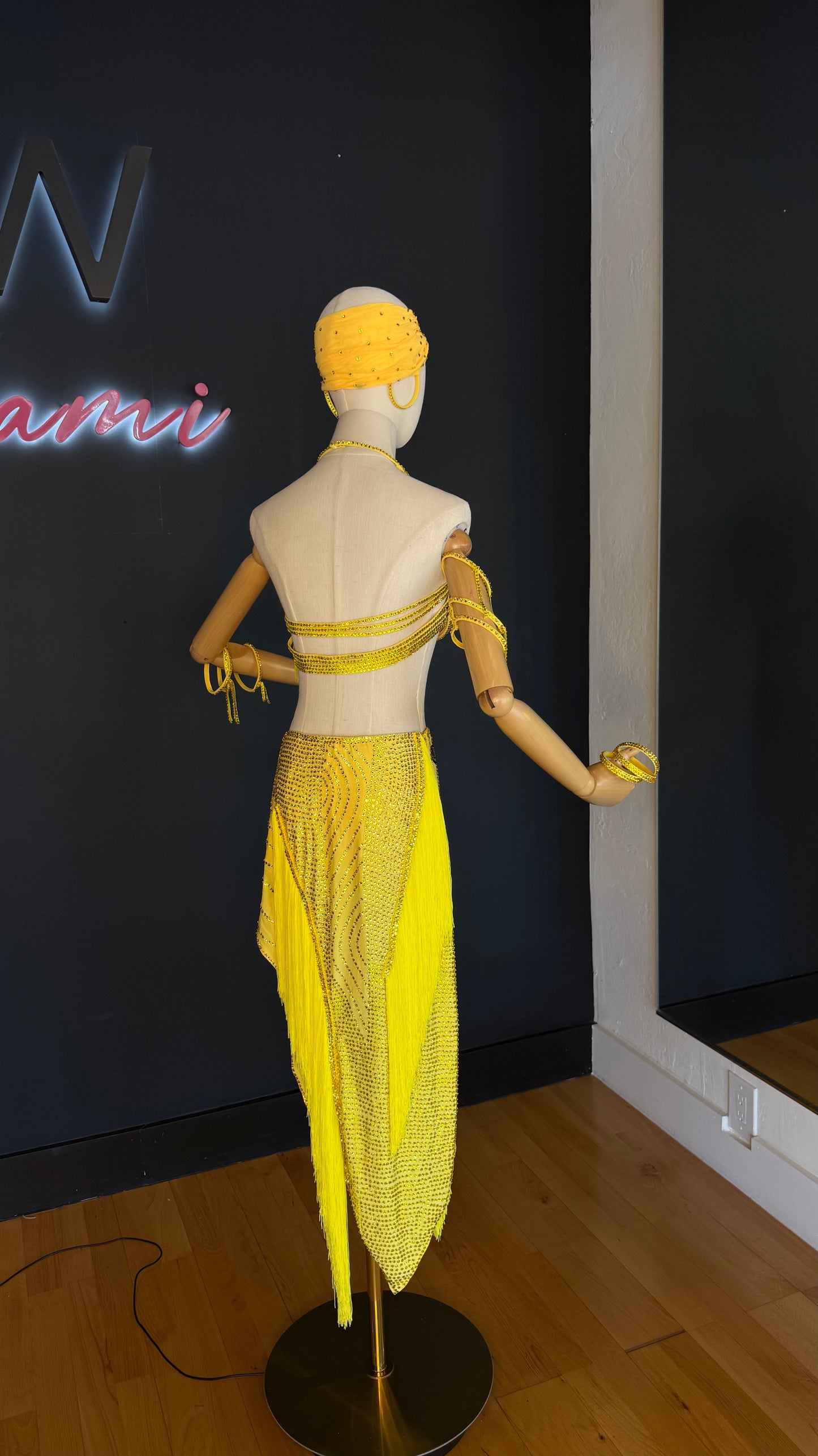 Yellow Latin Ballroom Dress – Swarovski Crystals & Fringe – Custom Fit (Size S/M)