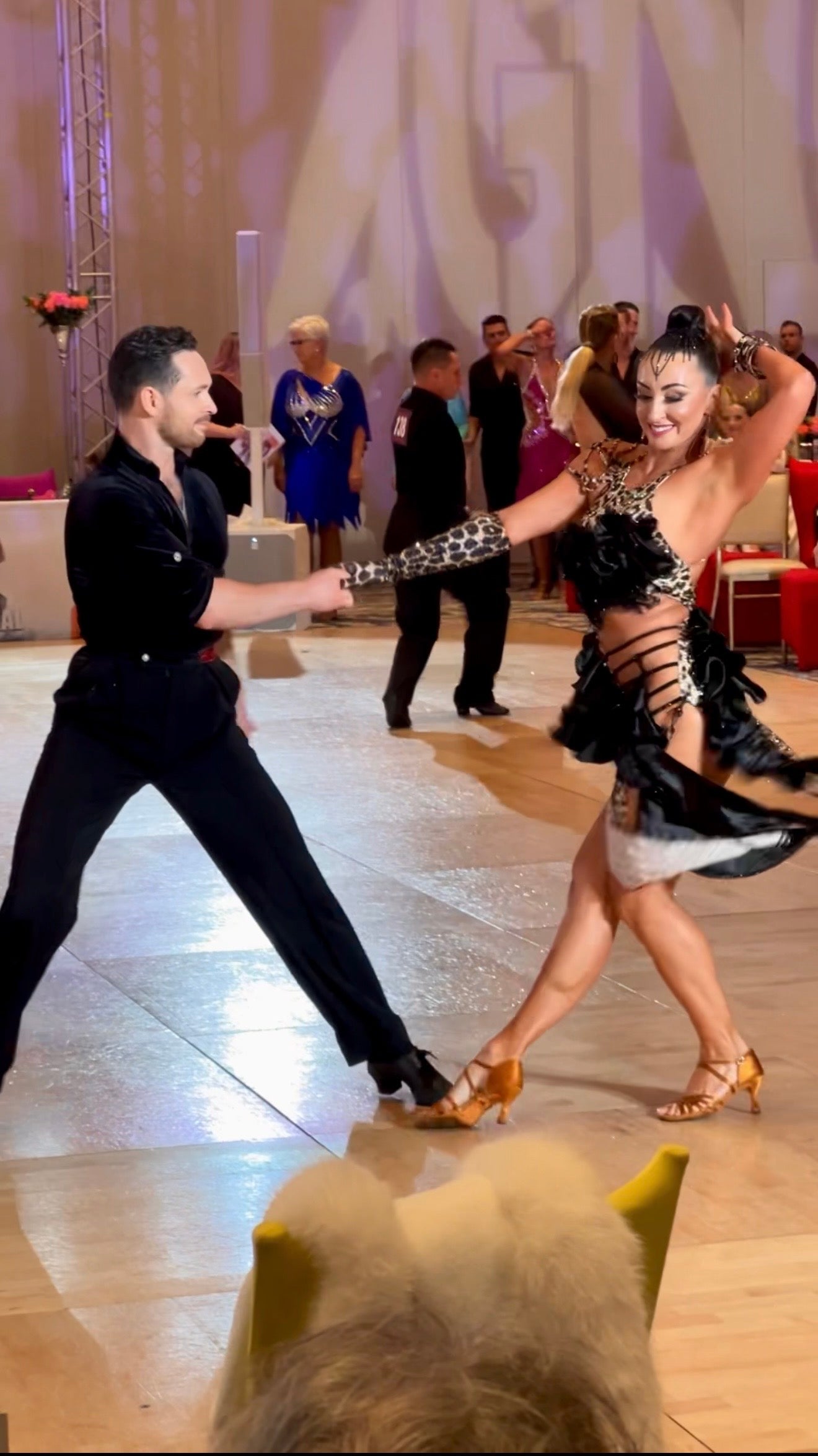 Leopard Latin Ballroom Dress with Black Ruffles